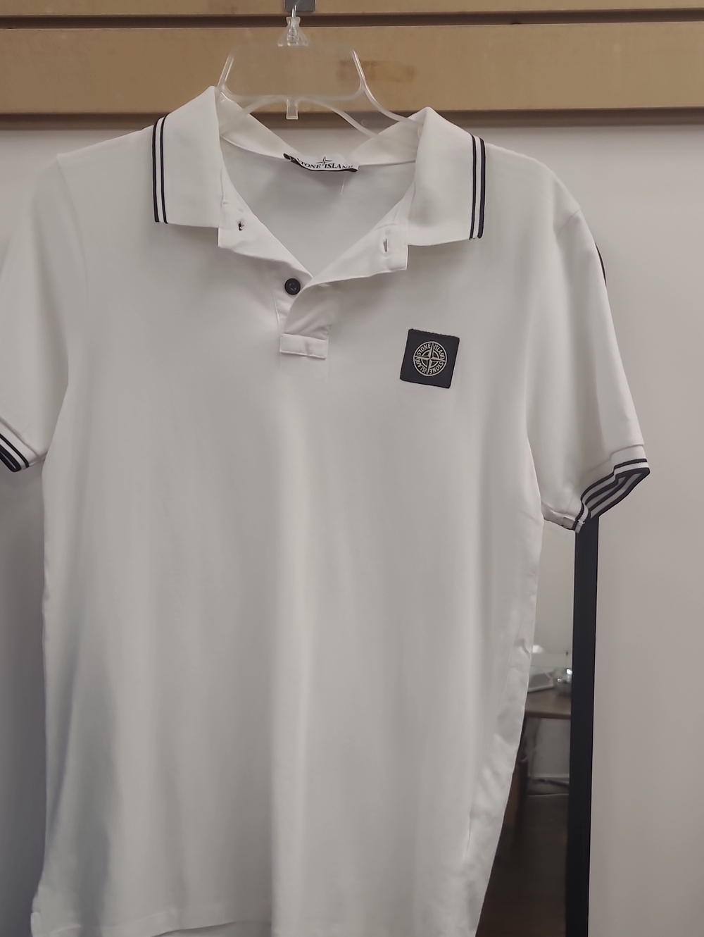 Stone Island White Polo with Black Trim and Logo Patch